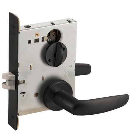 SCHLAGE Grade 1 Bed Bathroom Privacy Mortise Lock, 07 Lever, A Rose, Flat Blk Coated Fnsh, Field Reversible L9040 07A 622